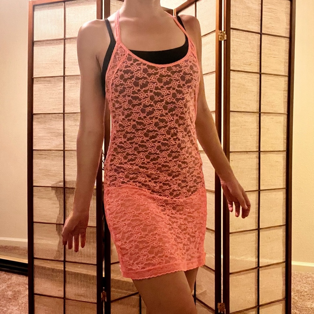Victoria’s Secret coral lace racerback slip dress negligee